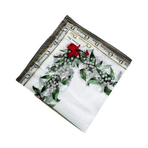 New W/Box CHRISTIAN DIOR Mni Scarf/Handker Cotton 18.5" White Green Red Flora(10 - Picture 8 of 9